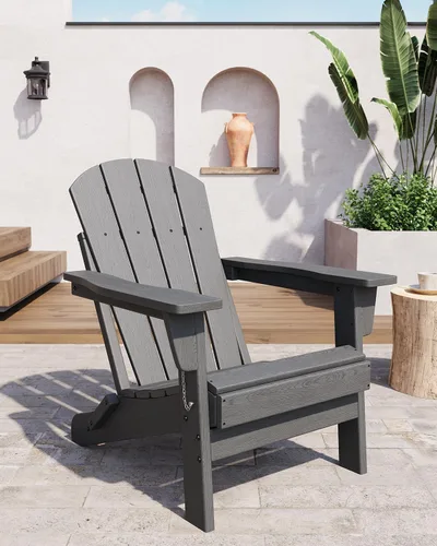 Vista 9 de Sillas Adirondack plegables, silla Adirondack plegable de capacidad de 380 libras, material de HDPE, textura de madera natural, sillas para hoguera