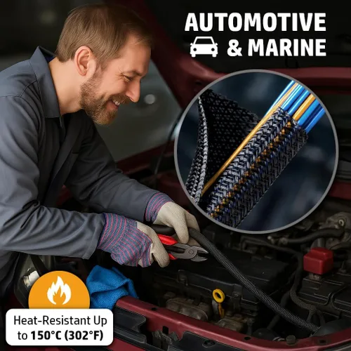 Vista 4 de MGI SpeedWare Telar de alambre trenzado de manga dividida para arnés automotriz de alta temperatura y gestión de cables para el hogar, 10 pies