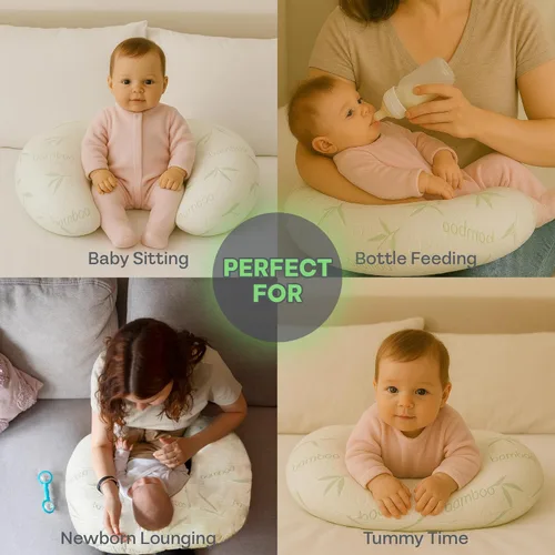 Vista 7 de Sacred Thread Almohada de alimentación cómoda para mamás Espuma viscoelástica premium con rayón extraíble hecha de bambú Soporte cómodo para mamá