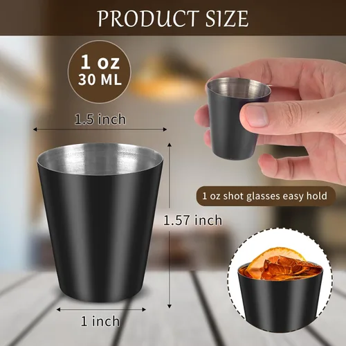 Vista 2 de Paquete de 12 vasos de chupito de acero inoxidable negro de 1 oz, vasos de chupito de metal de 1 onza, juego de vasos de chupito de piscina de 12