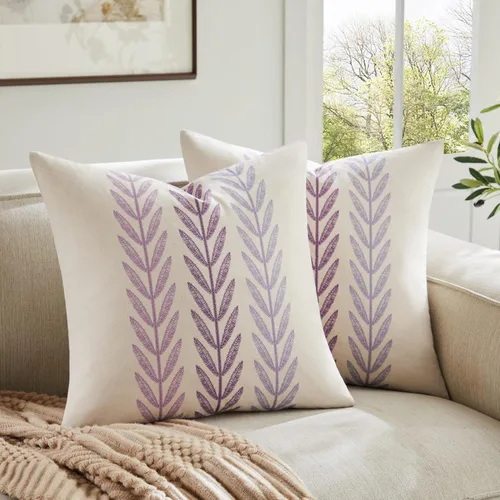 Vista 15 de Juego de 2 fundas de almohada 100% algodón con estampado pastoral negro de hojas de granja, 16 x 16 pulgadas, para sofá, cama, sala de estar