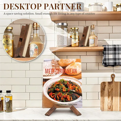 Vista 4 de PUERSI - Soporte para libros de cocina para la cocina, soporte para libros de recetas para la encimera de la cocina, soporte de madera para libros