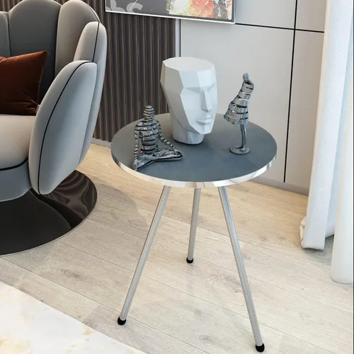 Vista 13 de Juego de 2 mesas auxiliares redondas de madera con aspecto de mármol, mesa auxiliar anidable para espacios pequeños, mesita de noche, mesa de noche