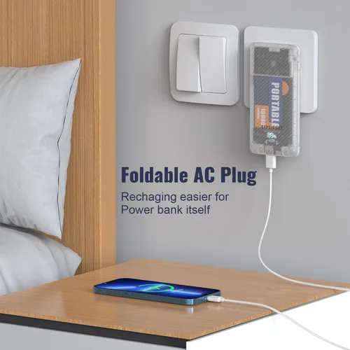 Vista 6 de Slim10000mAh - Cargador portátil portátil, batería externa USB C de 20 W con enchufe de pared de CA integrado, tres cables compatibles con iPhone