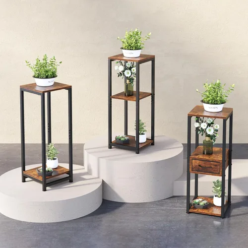 Vista 9 de VonDream Soportes altos para plantas de interior, soporte de pedestal de 2 niveles, soportes de esquina para plantas de interior múltiples, mesa