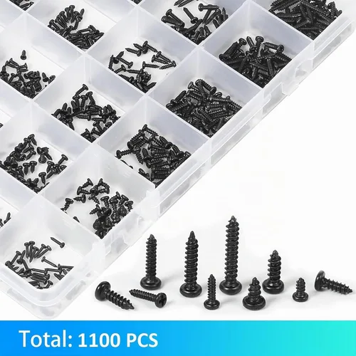 Vista 3 de Juego de 1100 tornillos de cabeza redonda para computadora laptop, mini tornillos Phillips avellanados M1.2,M1.4,M1.5,M1.7,M2 para reparación