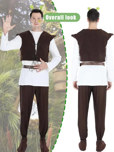 Disfraz de monstruo de Halloween de 5 piezas, camisa para hombre, chaleco, pantalones, zapatos, cinturón, traje de personaje para adultos, juego