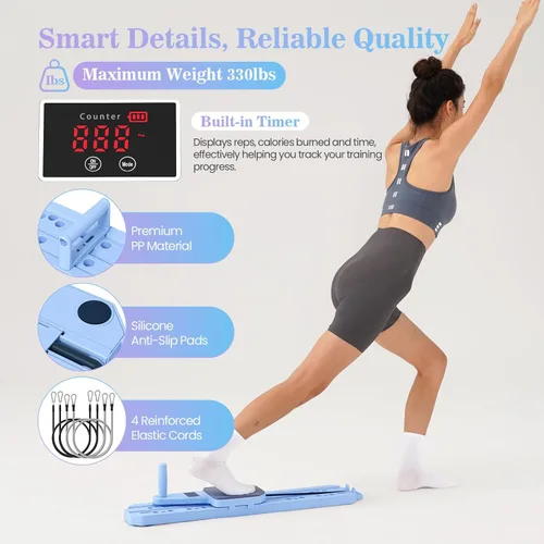 Vista 5 de Nicoler Portable Pilates Reformer Set- Pilates Board 8-in-1 Multi-Functional Pilates Equipment