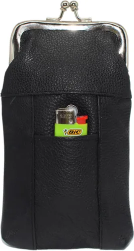 Vista 2 de Caja de cigarrillos de cuero Pack Holder Regular o 100's Lighter Pocket (negro)