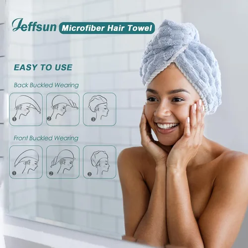 Vista 4 de Rellenos de calcetines para niñas, toalla de secado de pelo de microfibra con envoltura, toalla de pelo extra gruesa de 2 capas súper absorbente