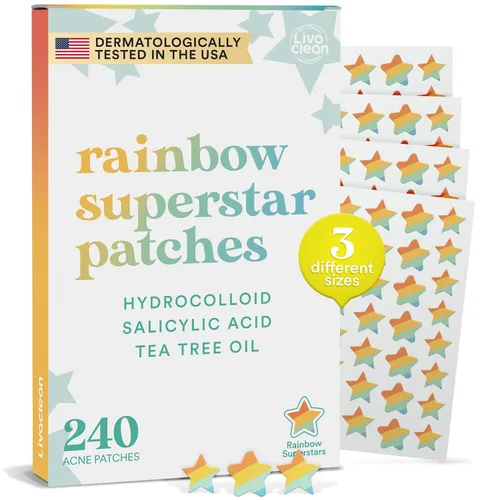 Vista 13 de Livaclean Parches de espinillas de estrellas para cara con hidrocoloide, aceite de árbol de té y ácido salicílico, calcomanías de acné, parches