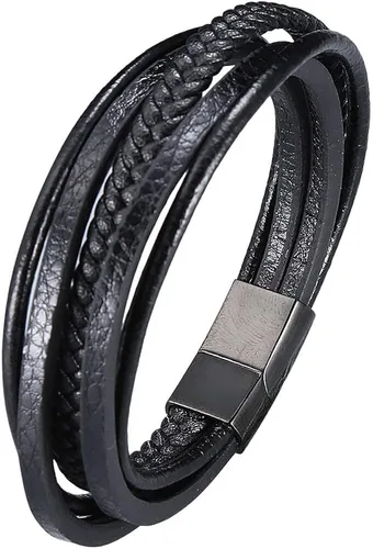 Banemi Pulsera del día del padre, pulsera para hombre, cuero grabado, acero inoxidable, 5 capas, regalos para papá