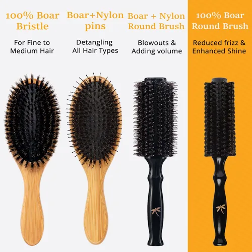 Vista 5 de Belula Cepillo redondo de cerdas de jabalí 100% suaves para secado por soplado. Cepillo redondo para el pelo con barril de madera grande de 2.4