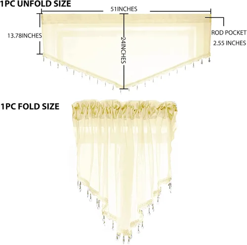 Vista 2 de PearAge Cortinas Cenefa Transparente con Cuentas para Sala de Estar, Cenefa de Ventana de Granja con Bolsillo para Barra, Cenefa de Cortina de Gasa