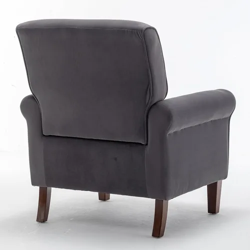 Vista 21 de Sillón clásico con marco de madera de abedul y cómodos reposabrazos enrollados, sillones para sala de estar, dormitorio y decoración de oficina