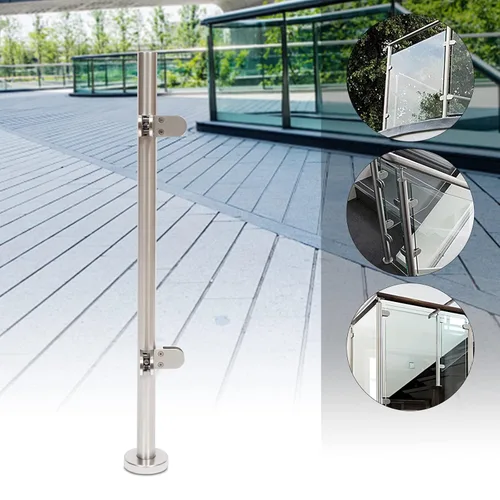 Vista 5 de DHBREK Poste de barandilla de vidrio de acero inoxidable con abrazadera de vidrio para paneles de vidrio, soportes de montaje, poste de barandilla