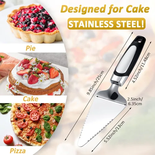 Vista 3 de Juego de 10 espátulas de pizza para tartas, de acero inoxidable, espátula de pizza, cortador de tartas, servidor dentado, tarta de postre con mango
