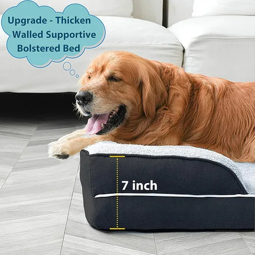 Vista 3 de Orthopedic Dog Bed, Dog Beds for Large Dogs Pet Bed Waterproof Dog Bed with Washable Removable Cover, Rectangle Dog Bed with Sides Bolster Dog Bed
