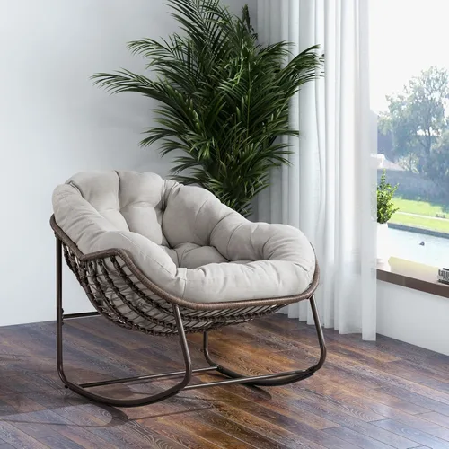 Mecedora de gran tamaño para exteriores, silla de huevo para exteriores, cómodas sillas tapizadas con cojín acolchado, adecuada para balcón, porche