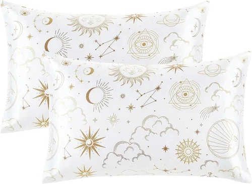 Vista 26 de EXQ Home - Funda de almohada de satén para cuidar el cabello y la piel, tamaño estándar, de seda con estampado negro, juego de 2 fundas con cierre