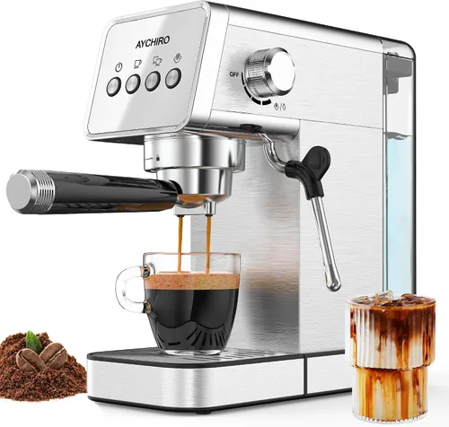 AYCHIRO Máquina de café expreso de 20 barras con espumador de leche, cafetera espresso profesional para el hogar, cafetera de capuchino de acero