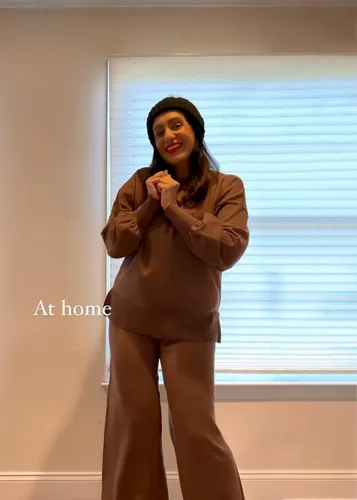 Vista 2 de ETCYY NEW Conjunto de sudadera de punto para mujer de 2 piezas con suéter y pantalón de pierna ancha