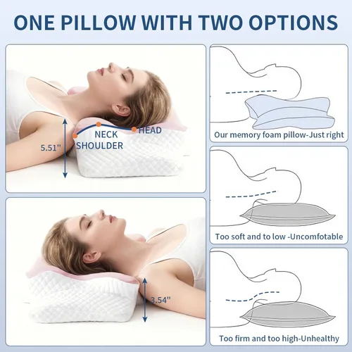 Vista 5 de Neck Pillow for Pain Relief Cooling Cervical Pillow for Sleeping, Contour Orthopedic Memory Foam Pillows for Back Stomach Sleepers (Pink)