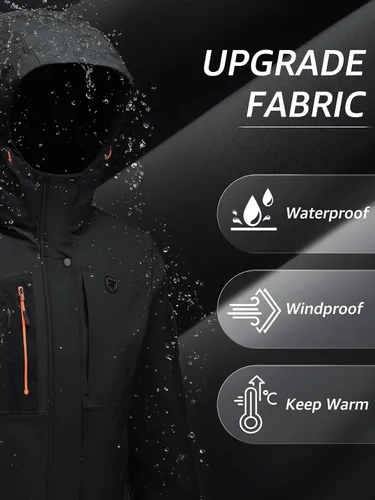 Vista 7 de Chaqueta térmica impermeable a prueba de viento para hombre, con capucha, aislada, ligera, abrigo de nieve de invierno con múltiples bolsillos
