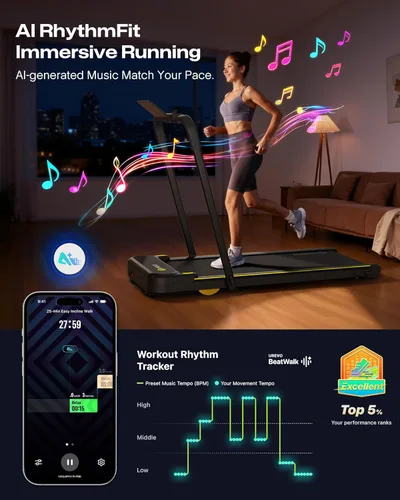 Vista 5 de UREVO Strol 2E Caminadora plegable inteligente 2 en 1, almohadilla compacta para caminar con mango de seguridad, Plug and Play, caminadora