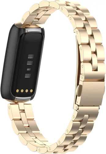 Vista 2 de FitTurn Correas compatibles con Fitbit Luxe Metal acero inoxidable correa de reloj de repuesto clásica duradera de enlace sólido accesorio hebilla