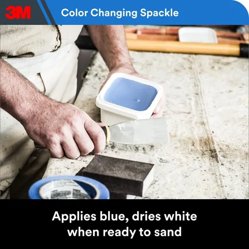Vista 3 de 3M Compuesto de resanado de alta resistencia 12 oz. y espátula para masilla, cambio de color, se aplica azul, se seca blanco, ideal