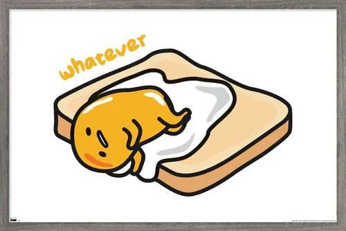 Trends International Gudetama - Póster de pared Whatever (22.4 pulgadas de largo x 14.7 pulgadas), versión enmarcada en madera de granero Versión
