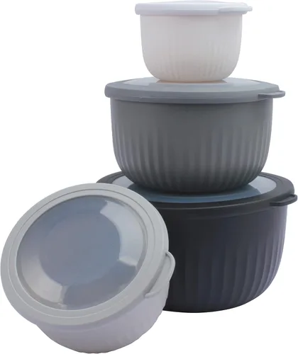 Vista 7 de COOK WITH COLOR - Juego de tazones de preparación profundos con tapas, para mezclar, de plástico, pequeños y apilables (color negro degradado)