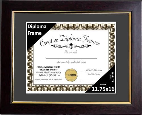 Vista 24 de Creative Picture Frames Marco de diploma de caoba de 7 x 9 pulgadas con borde dorado, incluye caballete de vidrio negro y ganchos de pared