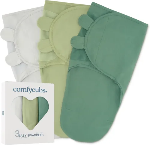 Vista 14 de Comfy Cubs - Manta para envolver fácil, 3 unidades - 100% algodón para recién nacidos, pequeña para bebés de 0 a 3 meses, con velcro ajustable, saco