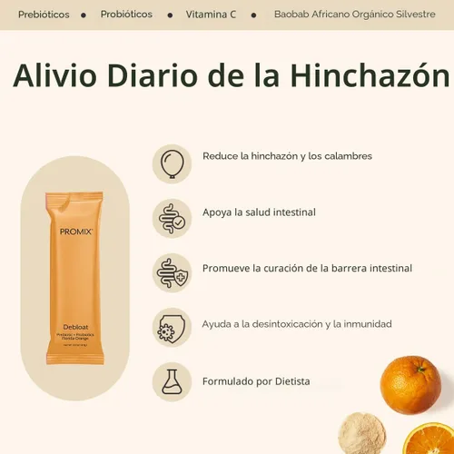 Vista 2 de ProMix Nutrition - Prebióticos y probióticos para desinflamar con baobab - Rico en vitamina C, alivio de la hinchazón, apoyo inmune - Sabor a