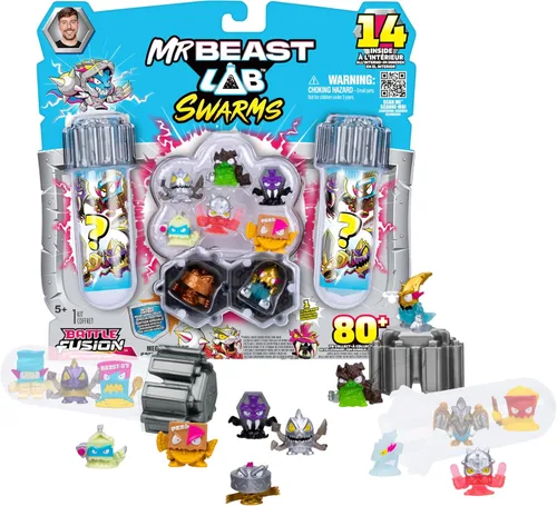 Vista 9 de MrBeast Lab Swarms Battle Fusion Series Mega Lab Pack - Incluye 14 micro bestias con martillo ultra raro, más de 80 para coleccionar, calcomanías
