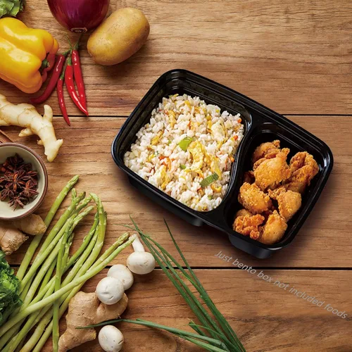 Vista 2 de Paquete de 20 recipientes para preparación de comidas, 2 compartimentos, caja Bento de 32 onzas, recipientes de alimentos aptos para microondas