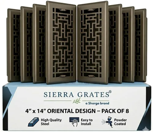Vista 40 de Registro de piso de diseño oriental de 4 x 12 pulgadas en acabado de bronce metálico, cubiertas de ventilación para piso del hogar, cubiertas