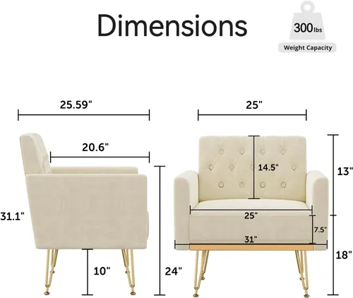 Vista 3 de Olela Silla decorativa con brazo para sala de estar, sillón moderno de terciopelo, sofá individual, acogedora silla auxiliar tapizada para lectura