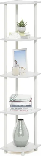 Vista 13 de Furinno Turn-N-Tube - Mesa auxiliar ovalada moderna sin necesidad de herramientas, color blanco, blanco virgen