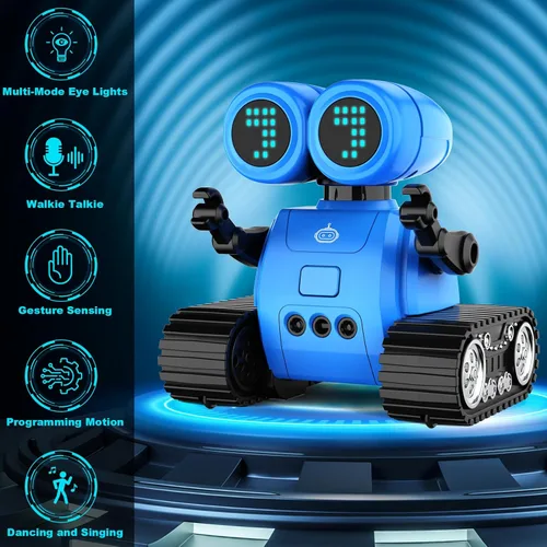 Vista 2 de Hamourd - Robots de juguete para niños y niñas, robot emo con función de walkie-talkie, detección de gestos, cabeza y brazos flexibles, movimiento