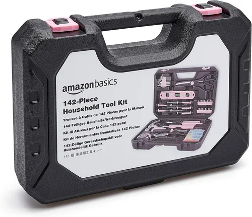 Vista 6 de Yaxa Basics Kit de herramientas para el hogar con estuche de almacenamiento, 142 piezas, rosa, 13.39 x 9.25 x 2.95 pulgadas