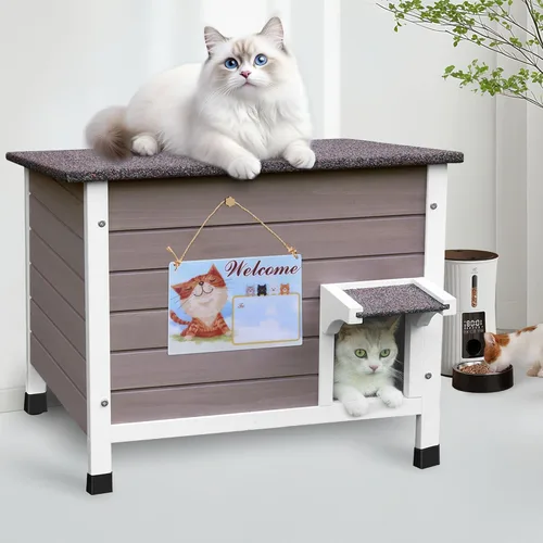 Vista 11 de Casa para gatos con calefacción para exterior con espuma aislante para gatos al aire libre, casa para gatos aislada y resistente a la intemperie