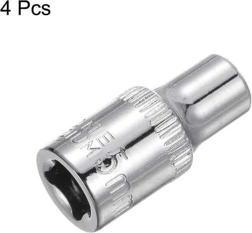 Vista 2 de uxcell 4 Pcs 1/4-Inch Drive 0.197 in 6-Point Zócalo poco profundo, métrico, acero con cromado