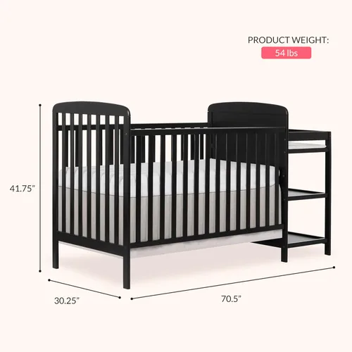 Vista 3 de Combo 2 en 1, cuna de tamaño completo y cambiador Dream On Me, paquete de de 1, Negro