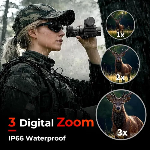 Vista 7 de GOYOJO Gafas de visión nocturna monocular montadas en casco, NVG HD 1080P con zoom 3X e infrarrojo ajustable, IP66 impermeable para caza