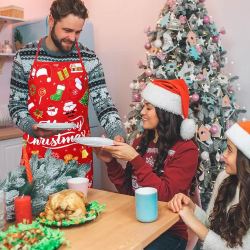Vista 3 de Christmas Apron for Men Women, Funny Christmas Kitchen Apron for Xmas Party Dinner Cooking Baking Grill BBQ