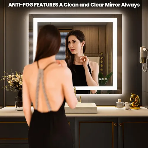 Vista 73 de LOAAO Espejo de baño LED de 28 x 36 pulgadas con luces, antiniebla, regulable, retroiluminado + iluminado frontal, espejo de tocador de baño