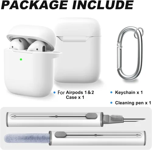 Vista 29 de Funda Protectora para AirPods 1/2, viene con kit de limpieza, funda protectora de silicona suave con hebilla, compatible con estuche de carga